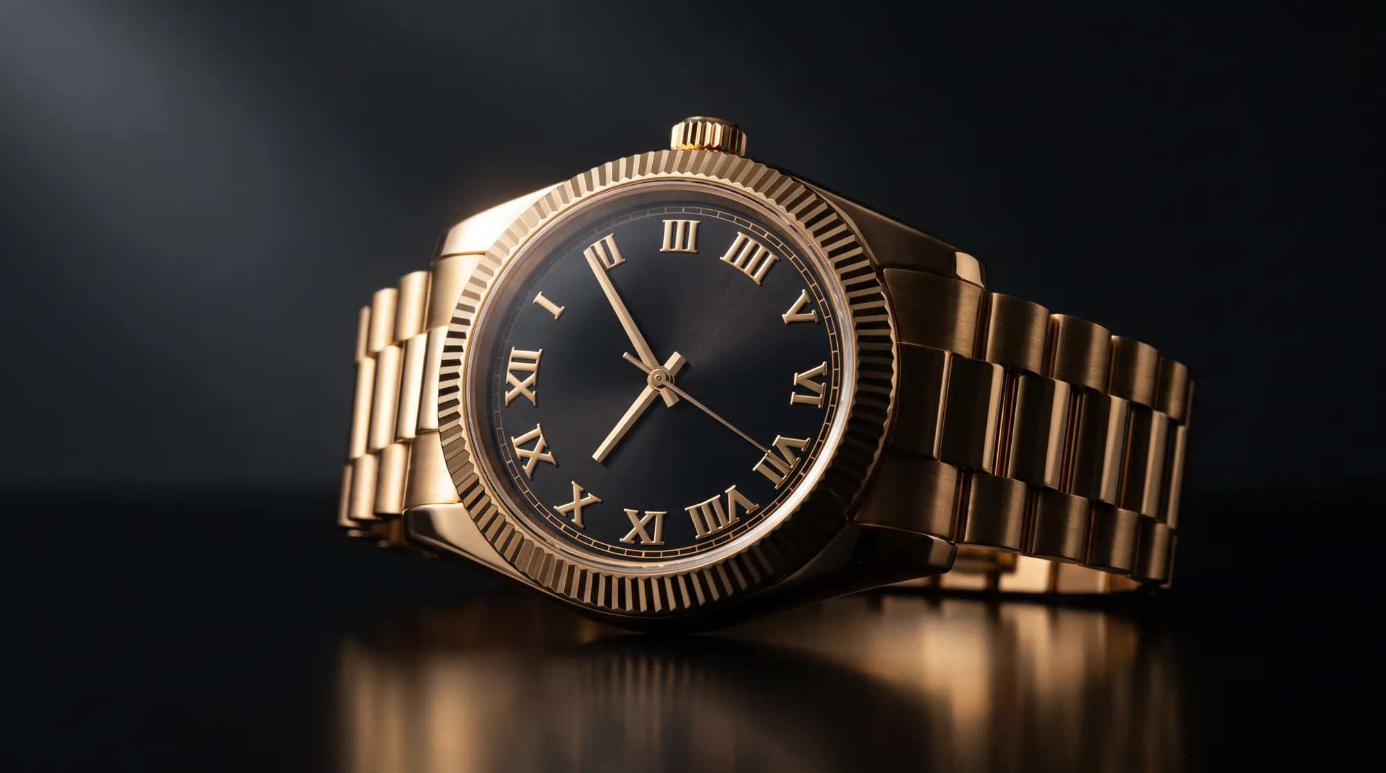 A luxury watch disassembling into its components and reassembling, on loop